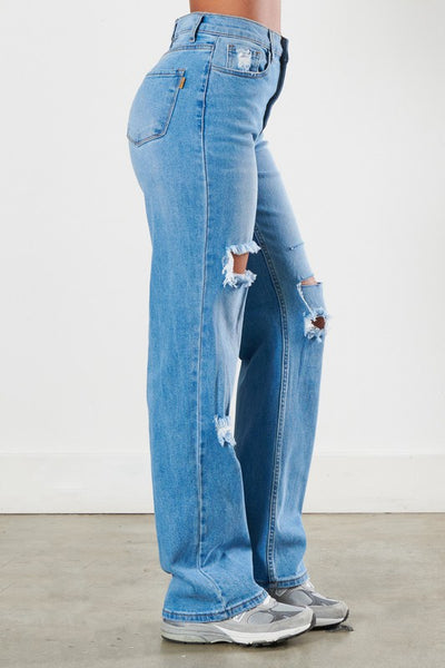 Tommy Distressed Wide Leg Jeans