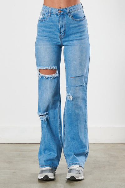 Tommy Distressed Wide Leg Jeans