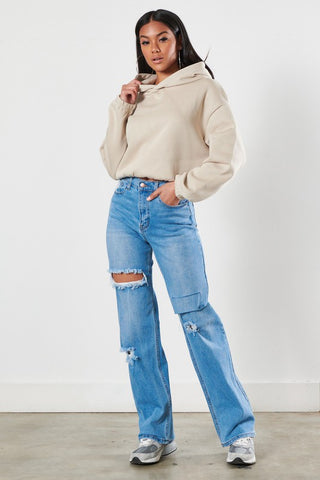 Tommy Distressed Wide Leg Jeans